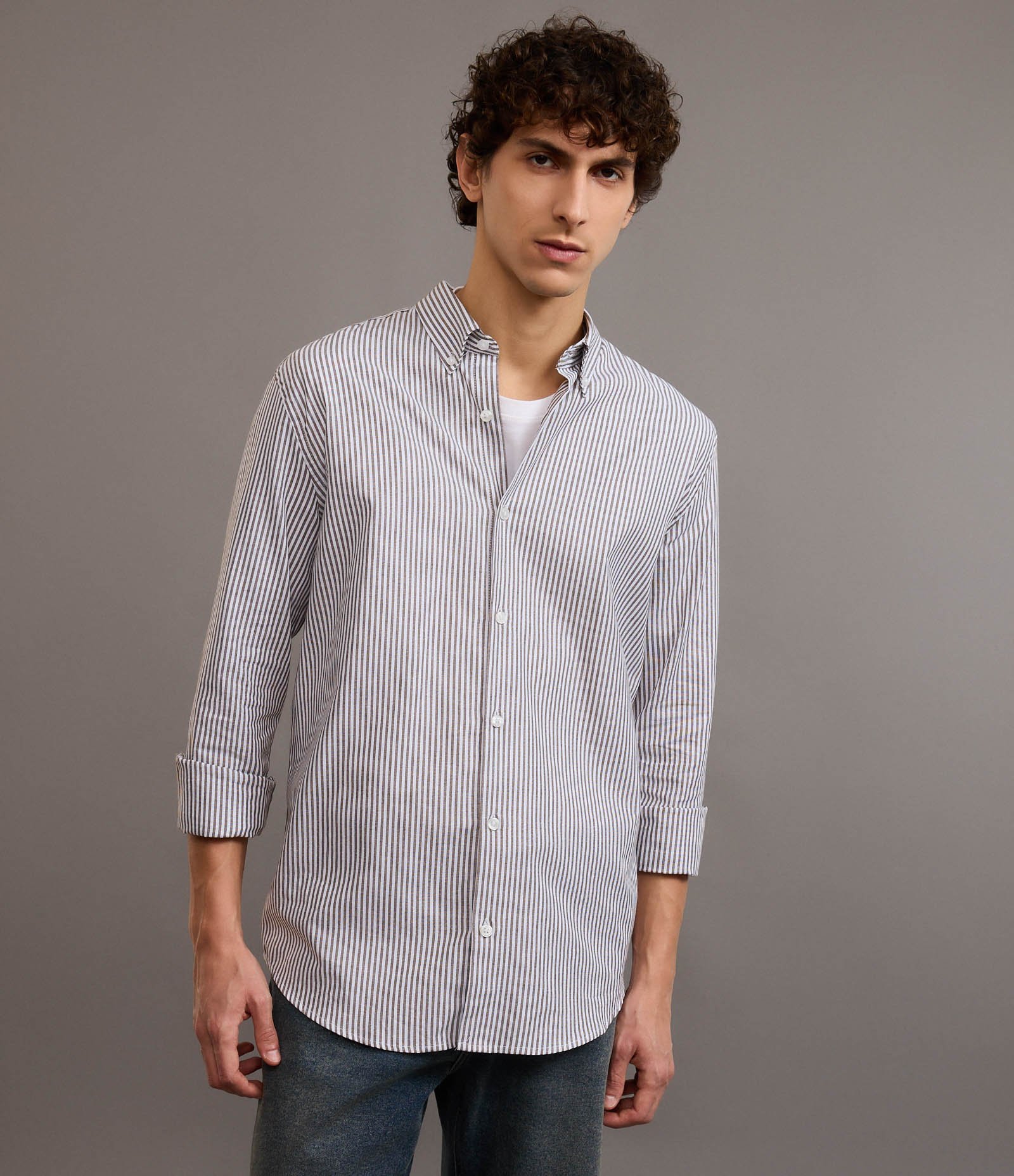 Camisa Regular em Oxford com Listras Verde 6