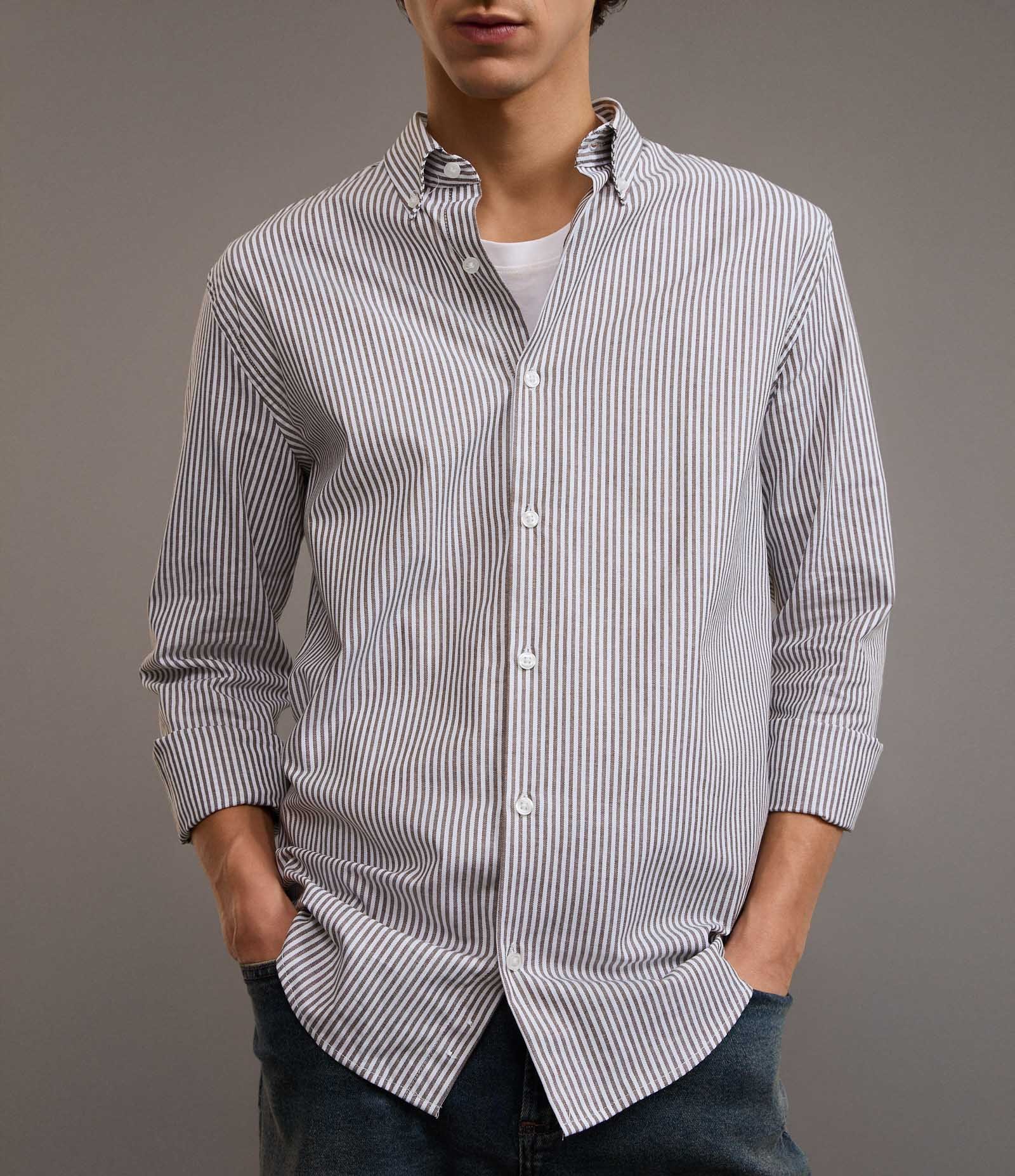 Camisa Regular em Oxford com Listras Verde 7