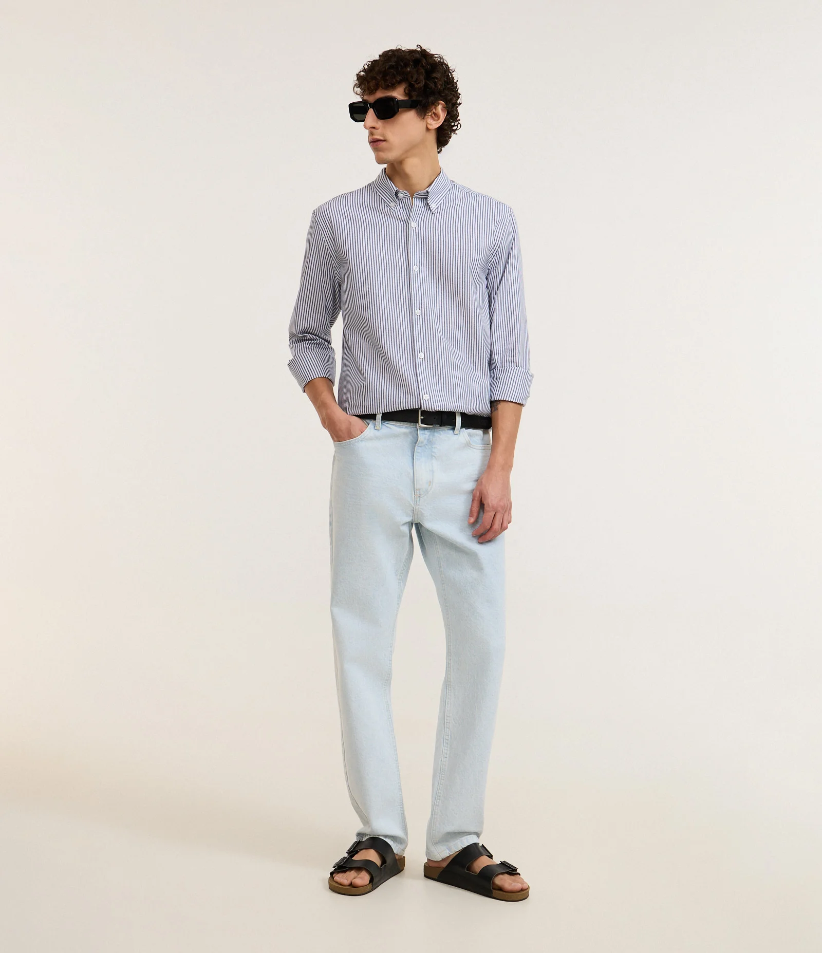 Camisa Regular em Oxford com Listras Azul 2