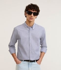 Camisa Regular em Oxford com Listras
