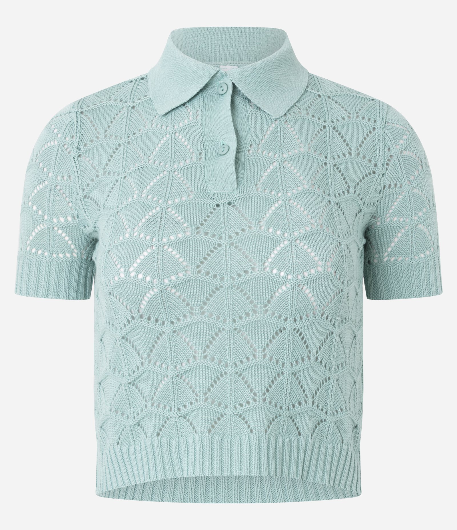 Blusa em Tricô co Mix de Pontos e Gola Polo Verde 4