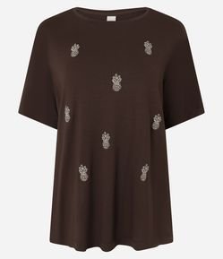 Blusa em Viscose com Bordados de Abacaxis