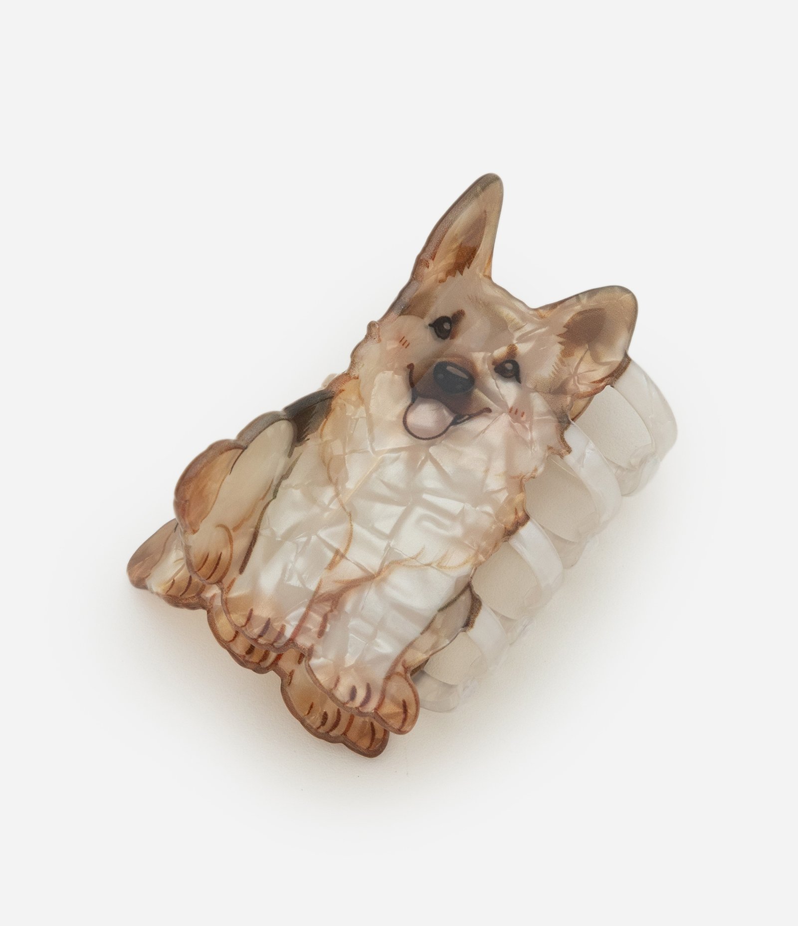 Piranha de Cabelo de Acrílico em Formato de Cachorro Pastor Alemão Bege 1