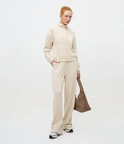 Calça Reta em Modal com Cintura Alta