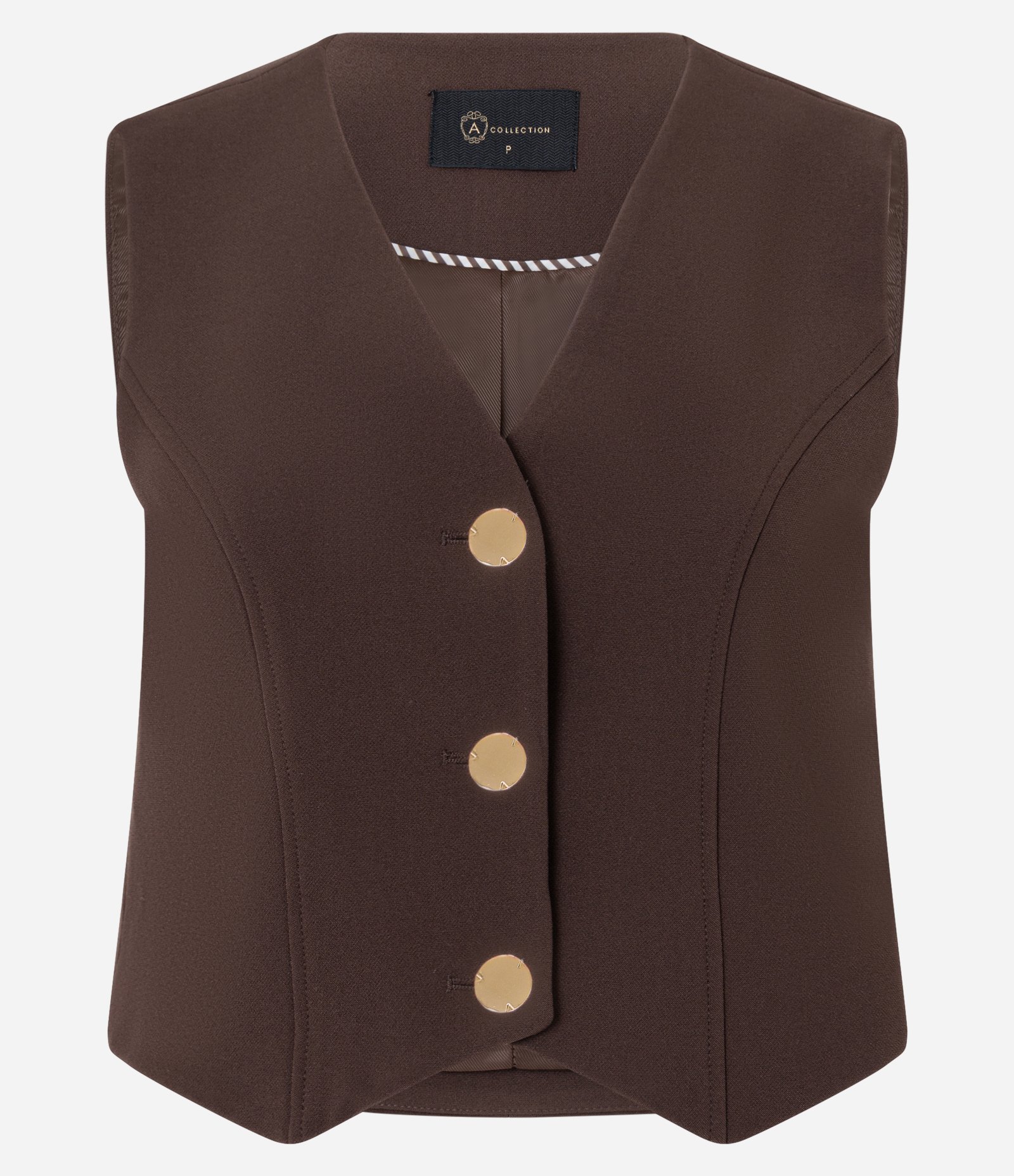 Colete em Crepe com Abotoamento e Decote V Marrom 1