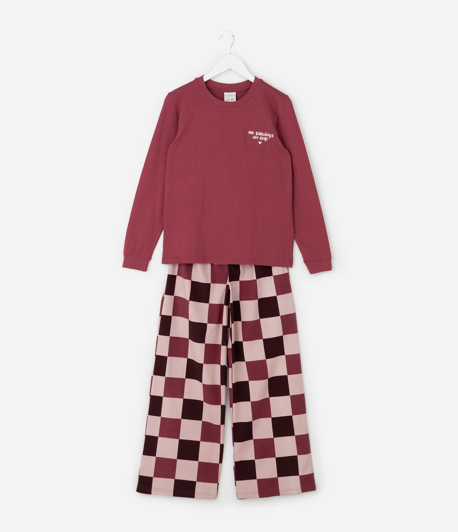 Pijama Infantil com Bordado e Estampa Xadrez – Tam 5 a 14 Anos Vermelho/Rosa 1