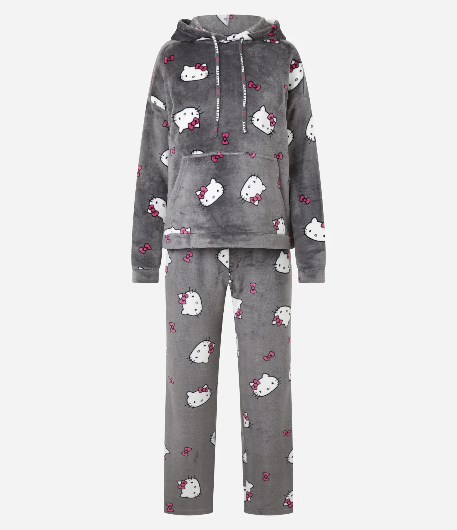 Pijama Longo em Sherpa com Capuz e Estampa Hello Kitty Cinza 1