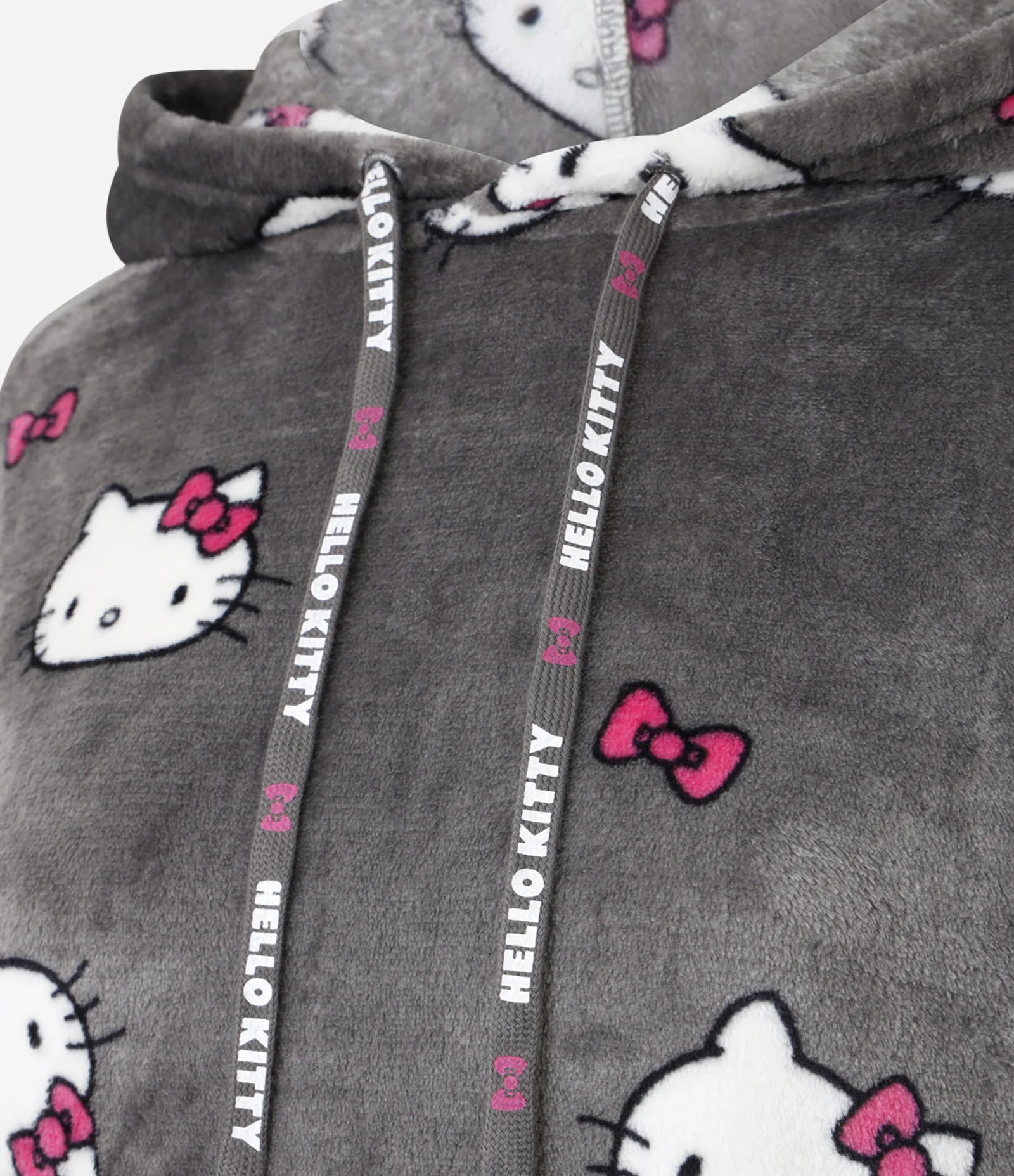 Pijama Longo em Sherpa com Capuz e Estampa Hello Kitty Cinza 2