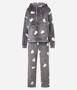 Pijama Longo em Sherpa com Capuz e Estampa Hello Kitty