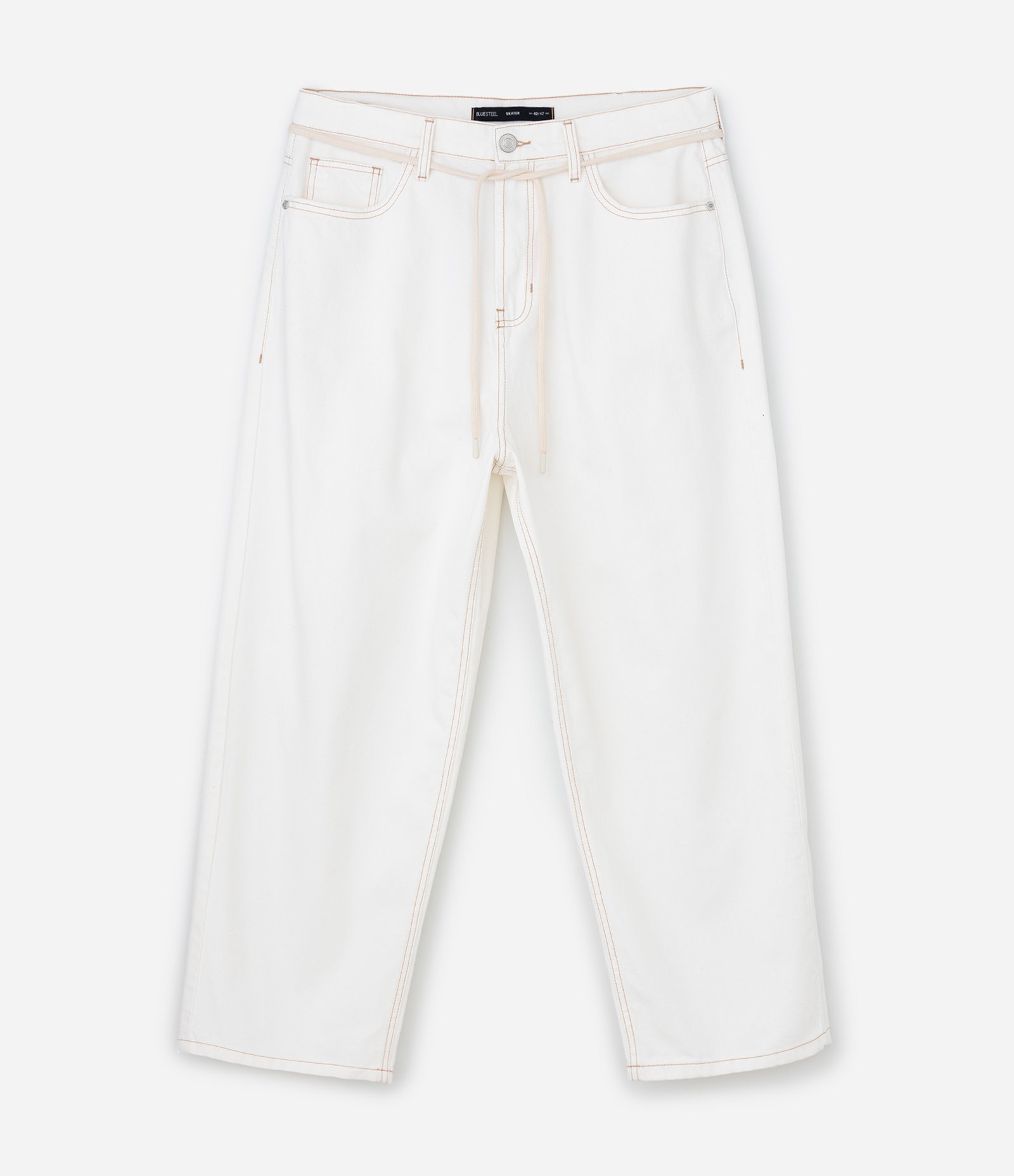 Calça Skater em Sarja com Costura Contrastante e Cordão Branco 5