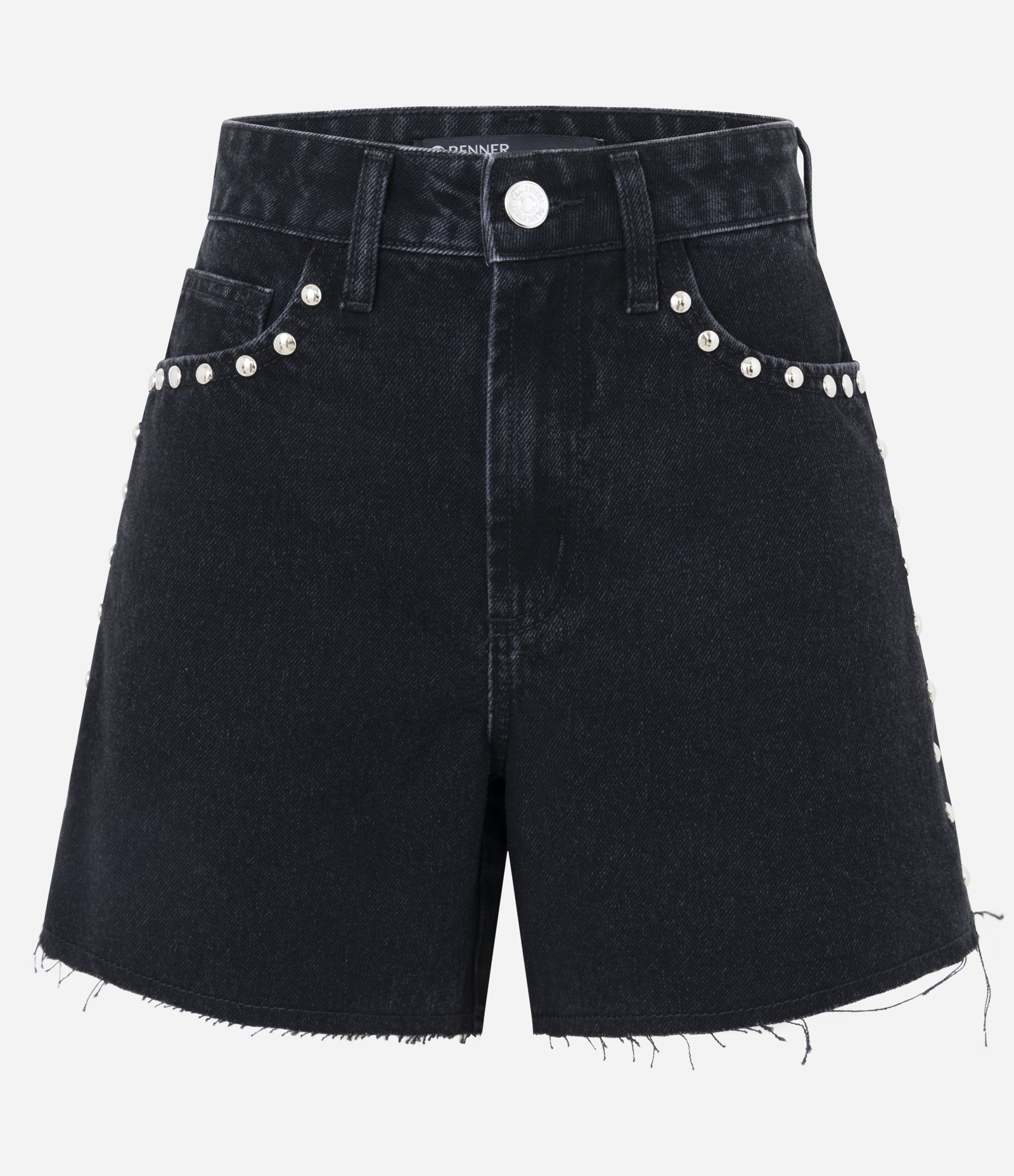 Short Mom em Jeans com Cintura Alta e Tachas Preto 1
