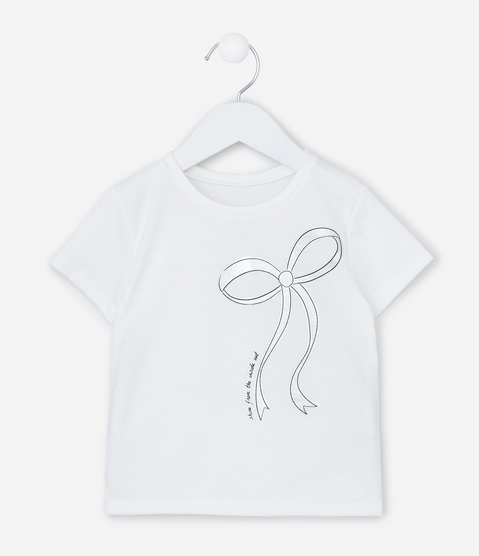 Camiseta Infantil com Estampa de Laço  - Tam 1 a 6 Anos Branco 1