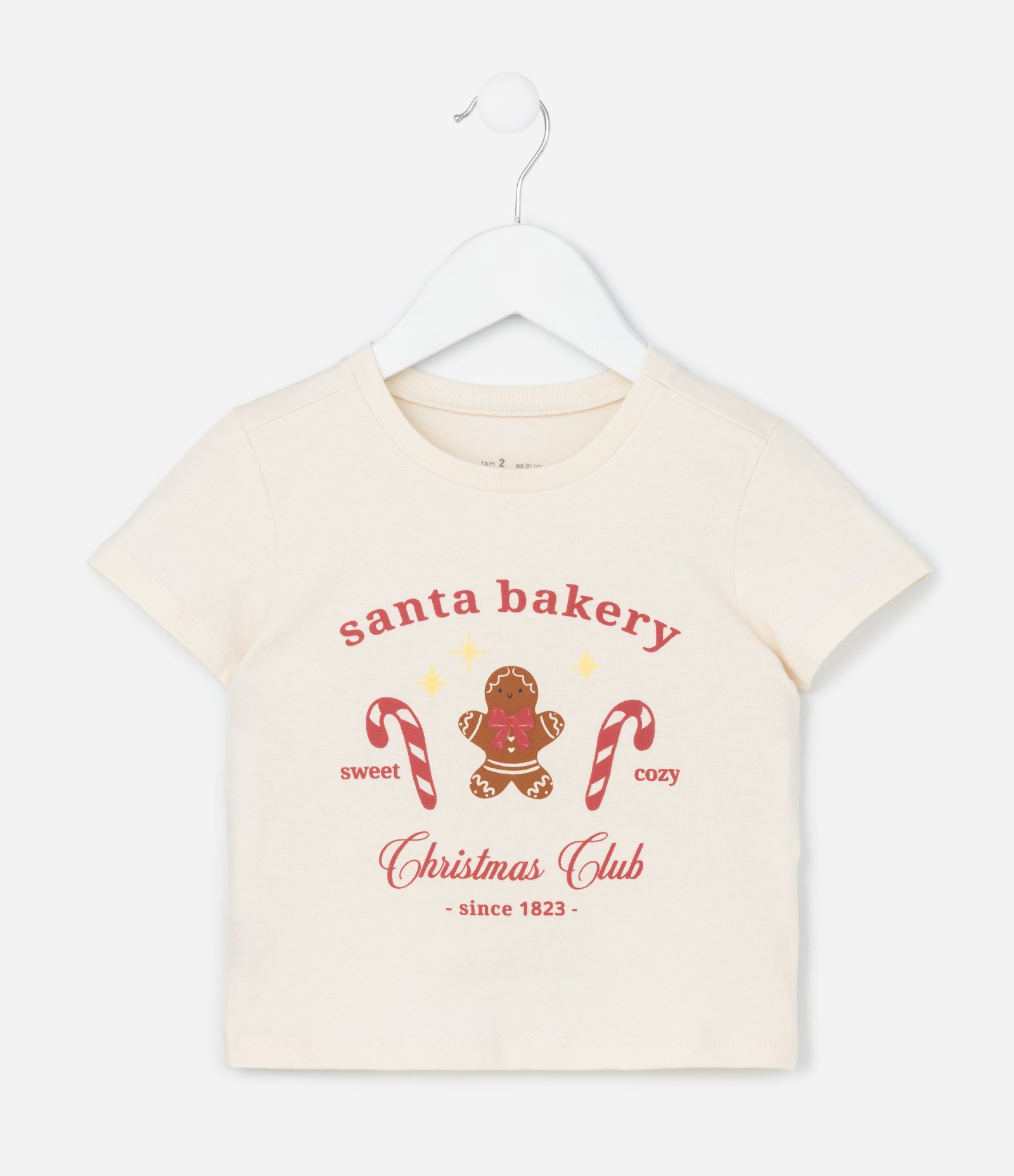 Camiseta Infantil com Estampa Natalina - Tam 1 a 6 Anos Bege 1