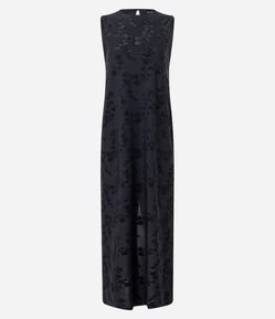 Vestido New Midi em Jersey Flocado com Textura Floral