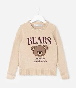 Casaco Infantil em Chenille com Bordado de Ursinho – Tam 5 a 14 Anos