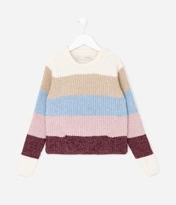 Casaco Infantil Chenille com Listras em Blocos de Cores – Tam 7 a 16