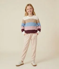 Casaco Infantil Chenille com Listras em Blocos de Cores – Tam 7 a 16