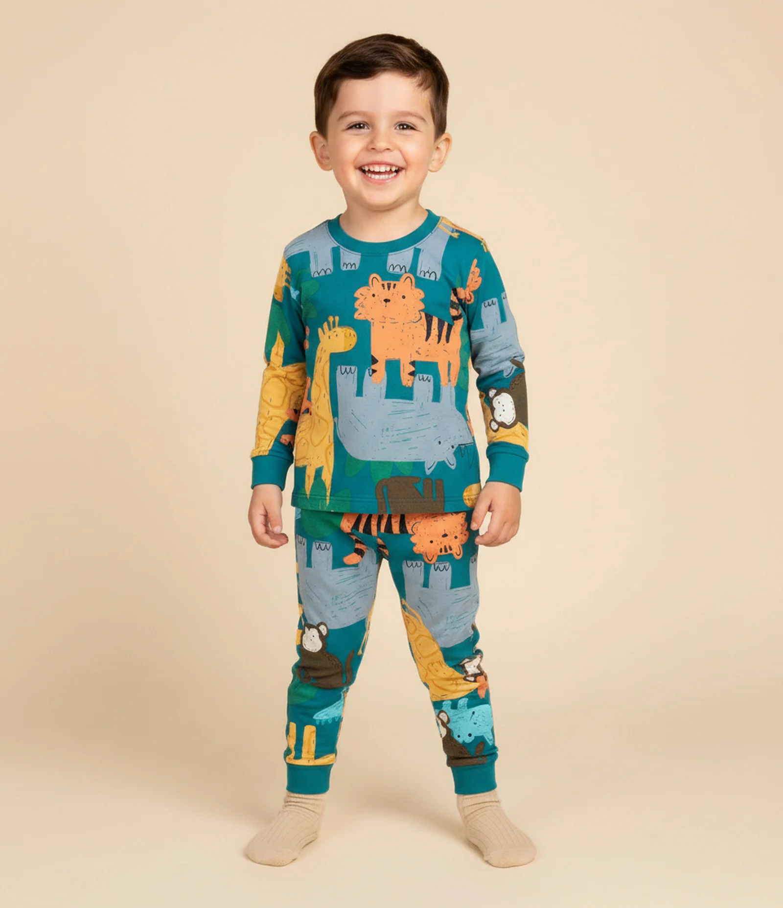 Pijama Infantil Longo em Plush com Estampa de Animais – Tam 2 a 6 Anos Verde 1