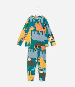 Pijama Infantil Longo em Plush com Estampa de Animais – Tam 2 a 6 Anos