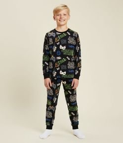 Pijama Infantil Longo em Plush com Estampa de Skate – Tam 7 a 14 Anos