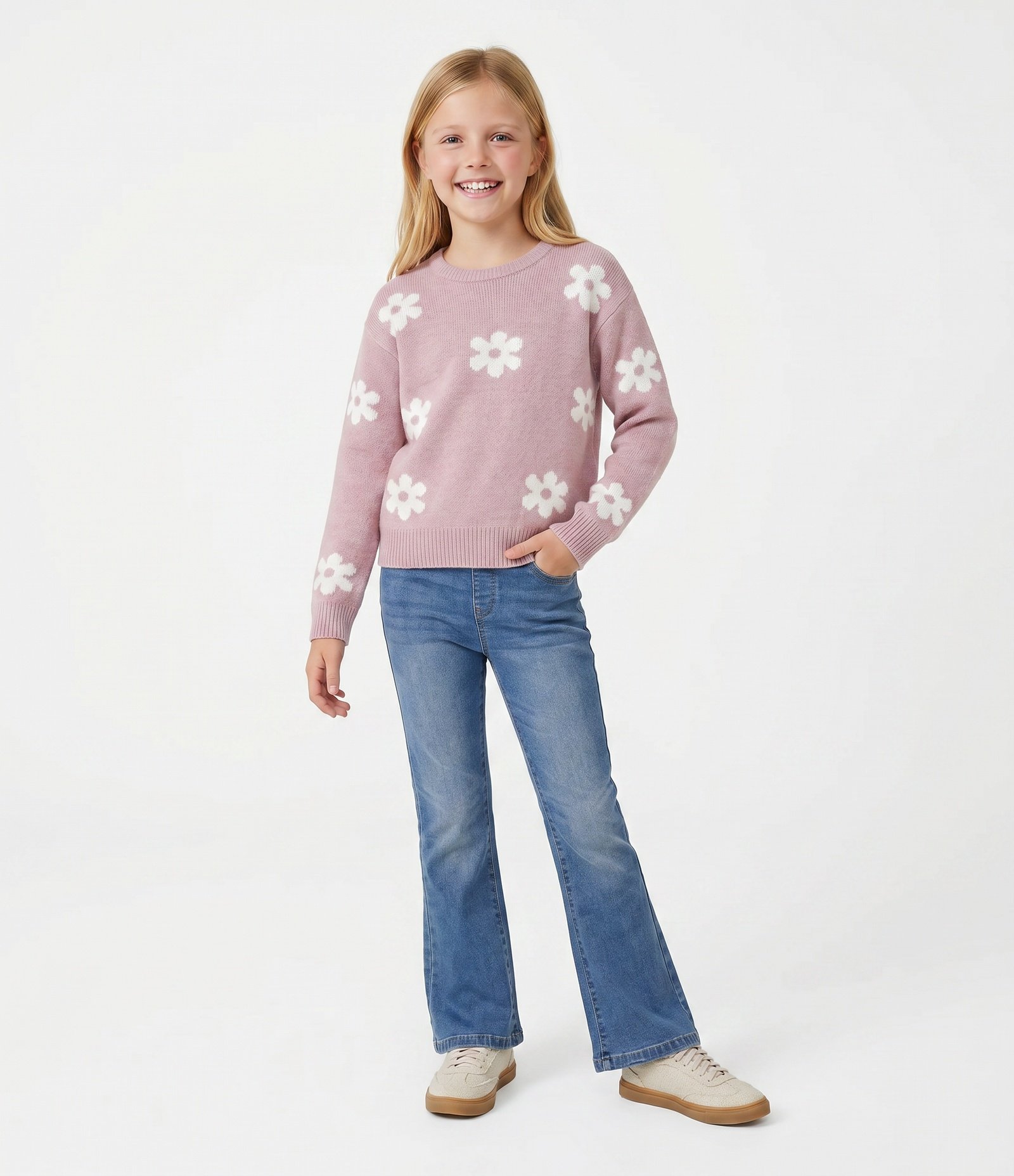 Casaco Infantil em Tricô com Estampa Floral – Tam 5 a 14 Anos Rosa 1