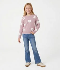 Casaco Infantil em Tricô com Estampa Floral – Tam 5 a 14 Anos