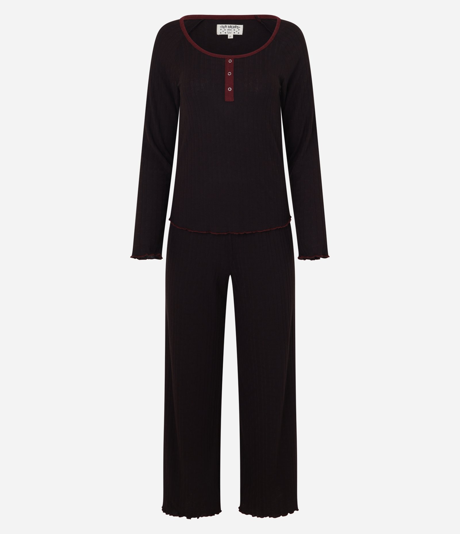 Pijama Longo em Ribana com Blusa e Calça Marrom Escuro 4