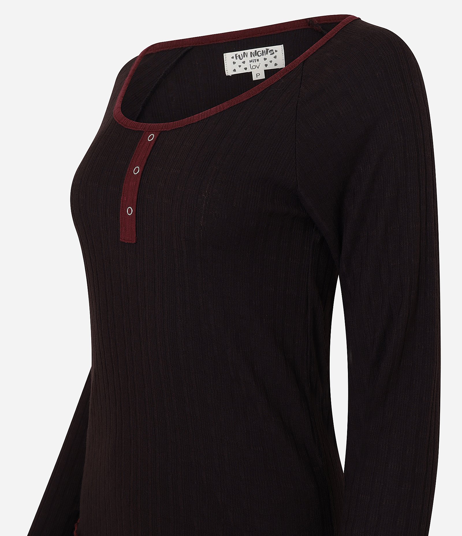 Pijama Longo em Ribana com Blusa e Calça Marrom Escuro 5