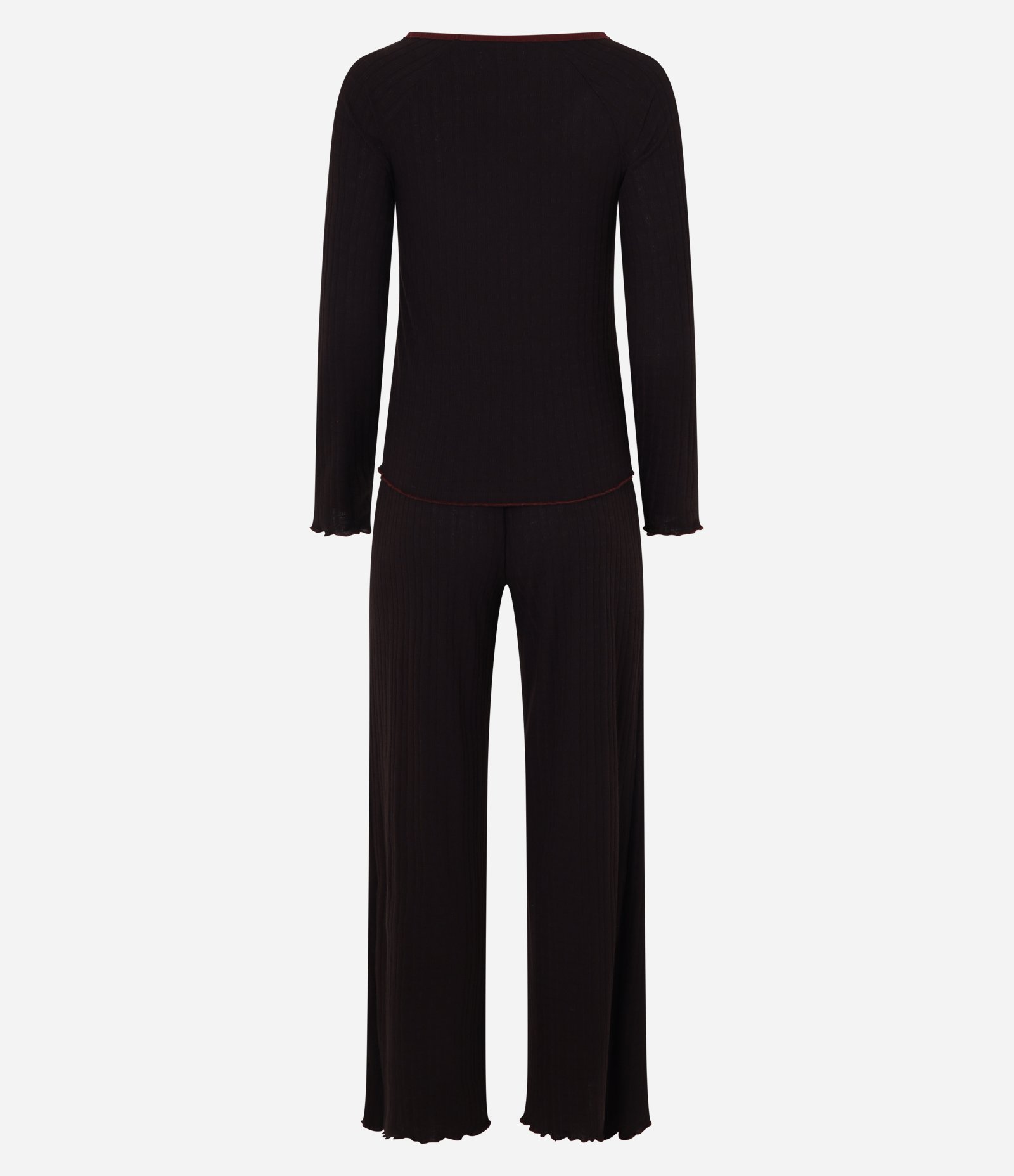 Pijama Longo em Ribana com Blusa e Calça Marrom Escuro 6