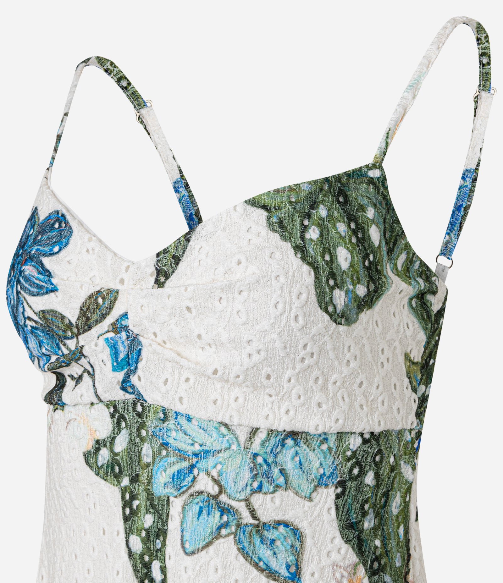 Vestido Curto Evasê com Detalhes Franzidos e Estampa Tropical Off White 6