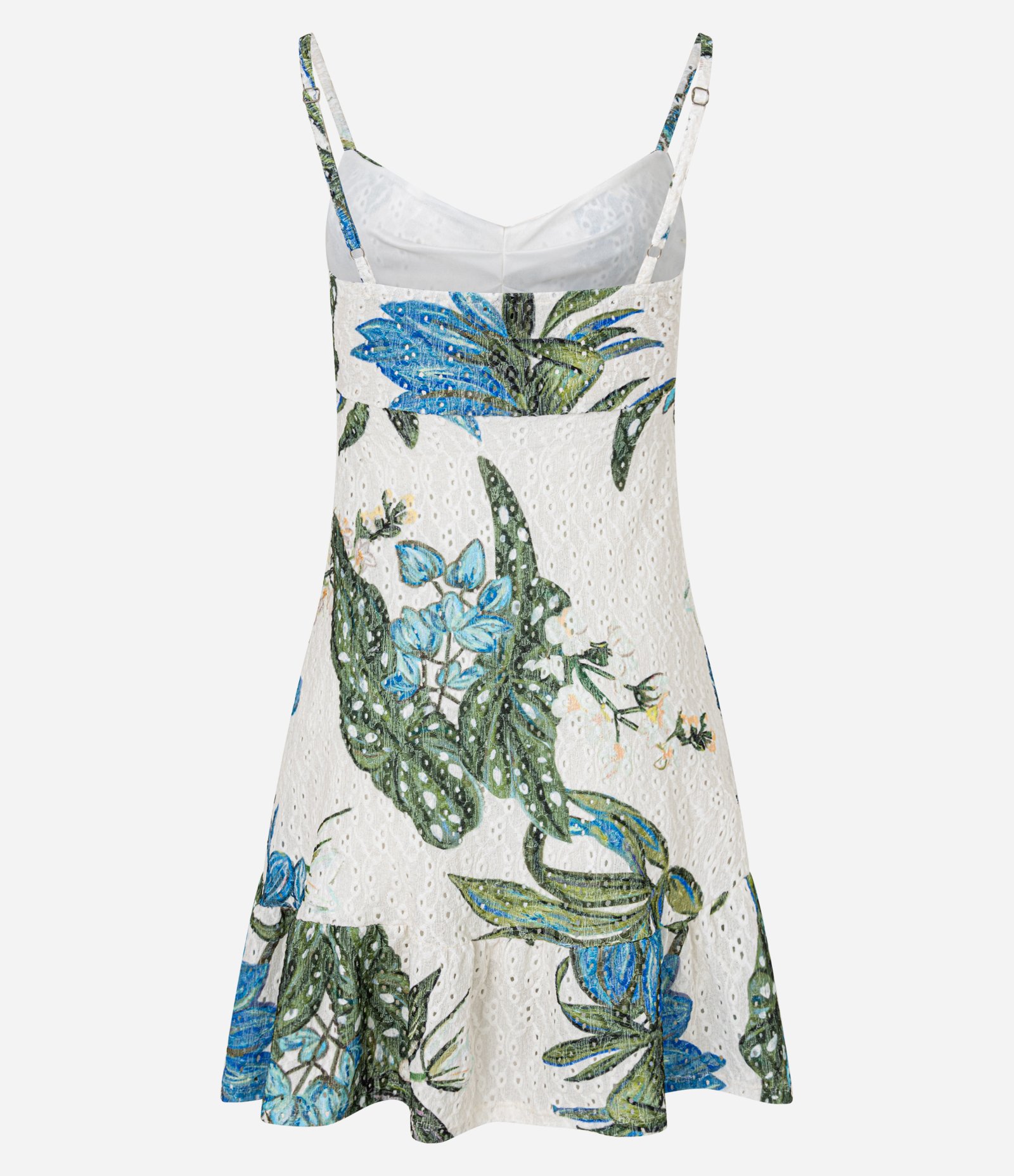 Vestido Curto Evasê com Detalhes Franzidos e Estampa Tropical Off White 7