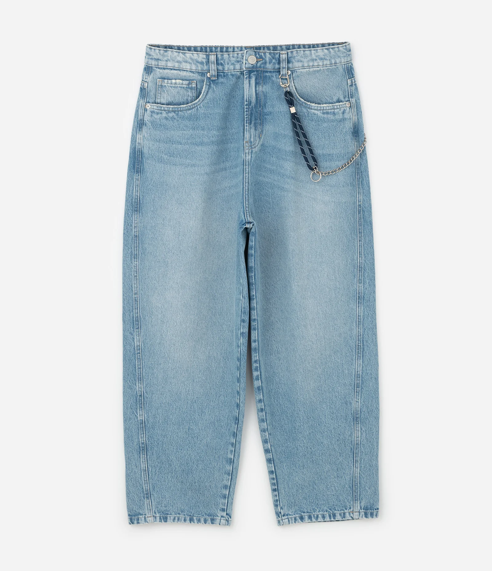 Calça Skater em Jeans com Recorte e Cordão Azul 5