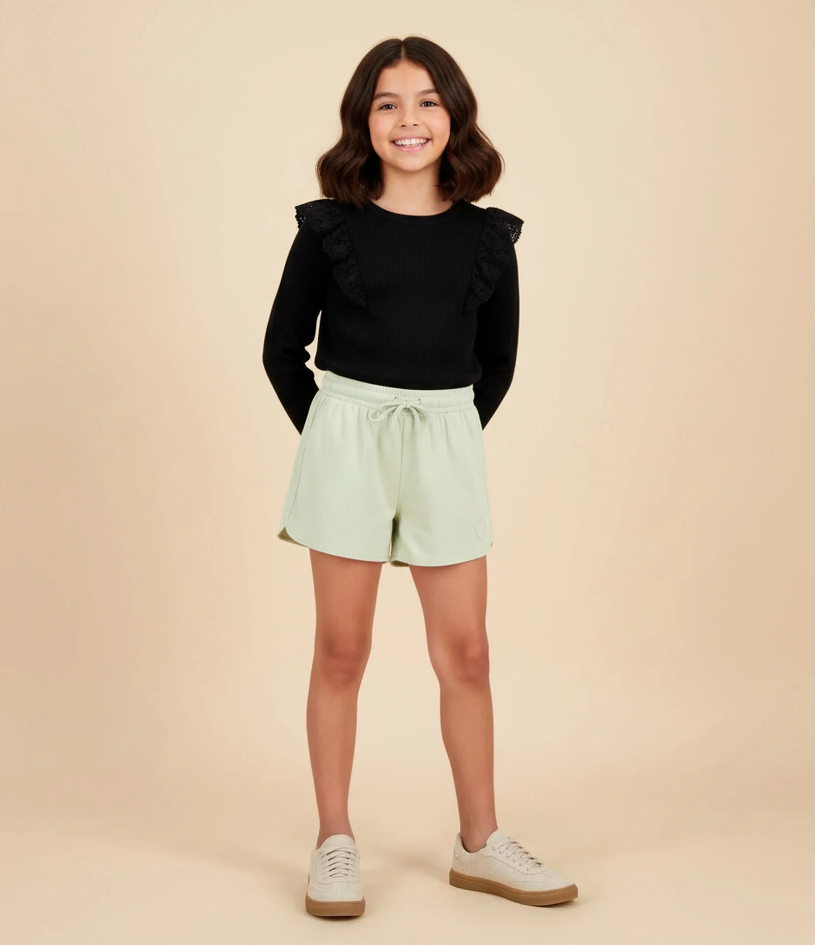 Camiseta Infantil Ribana com Babado de Broderi – Tam 5 A 14 Anos Preto 1