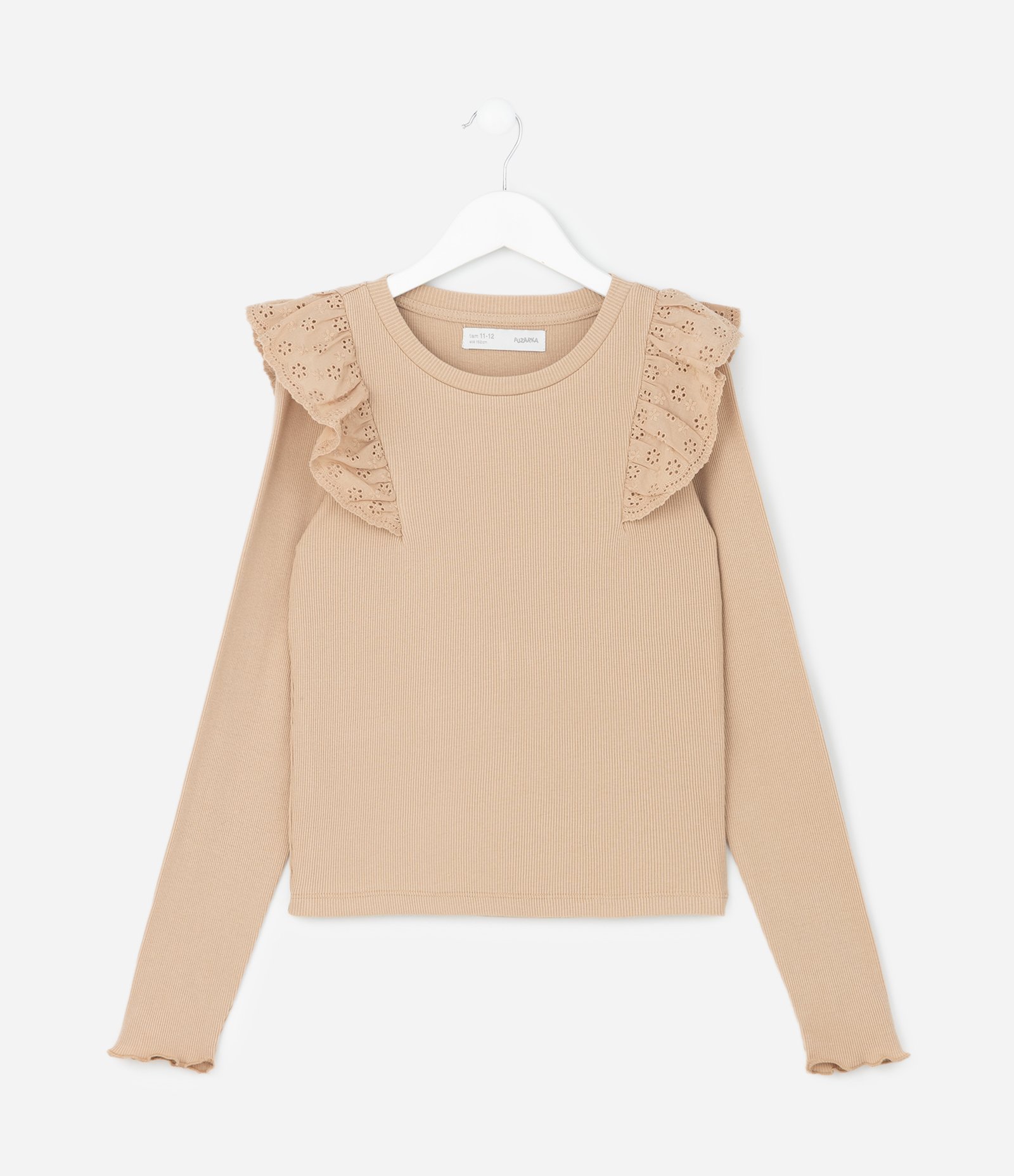 Camiseta Infantil Ribana com Babado de Broderi – Tam 5 A 14 Anos Bege 2