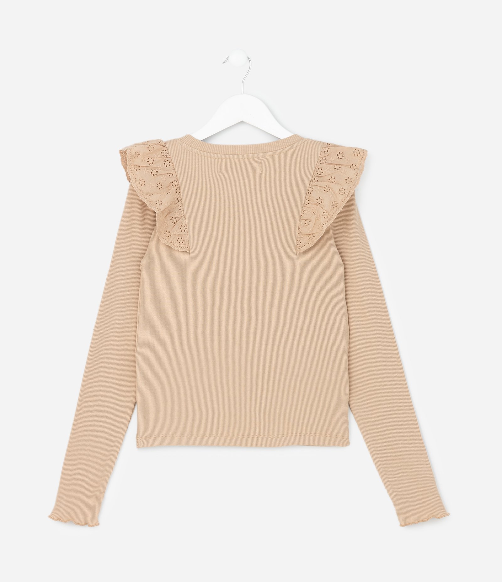 Camiseta Infantil Ribana com Babado de Broderi – Tam 5 A 14 Anos Bege 3