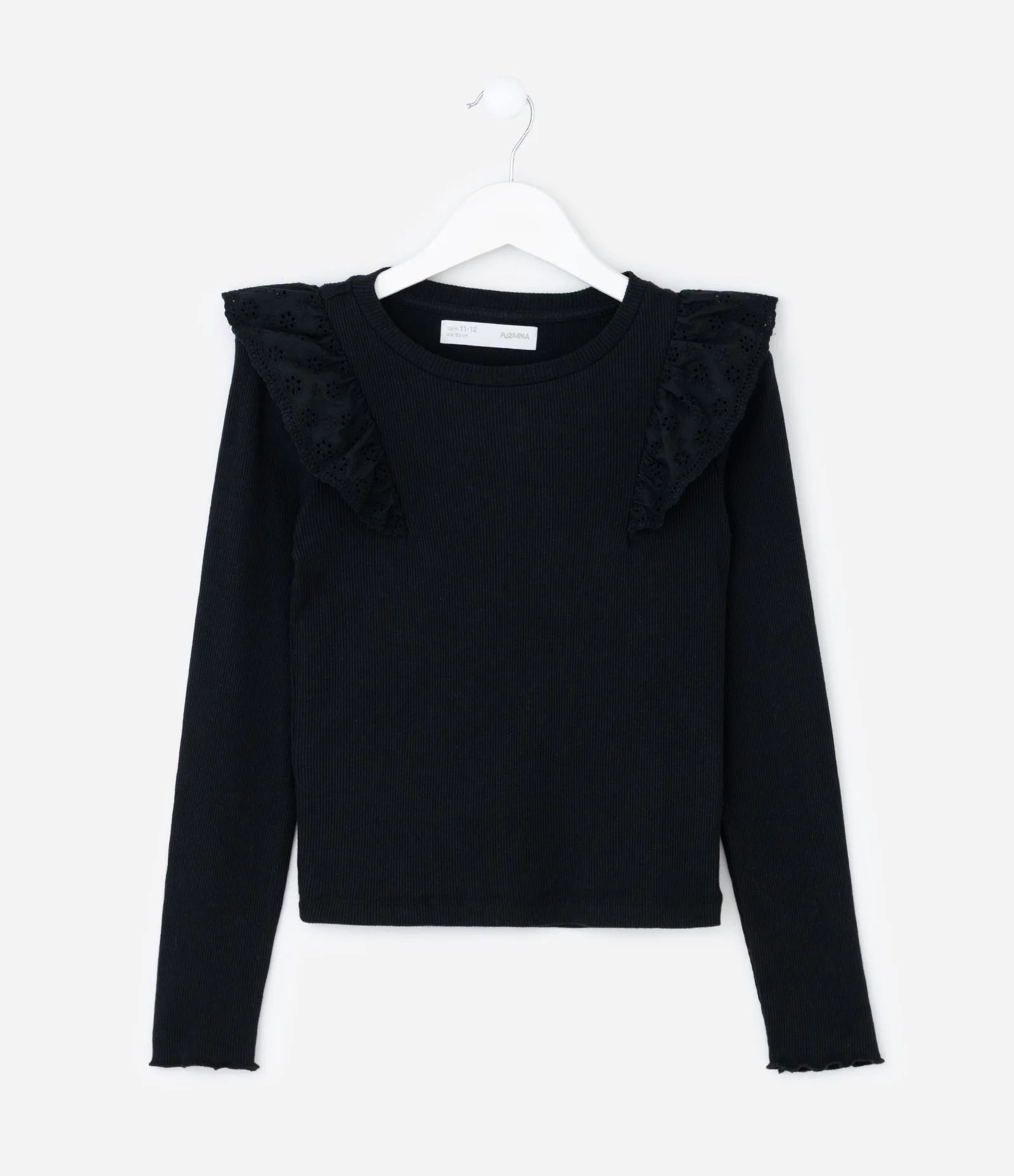 Camiseta Infantil Ribana com Babado de Broderi – Tam 5 A 14 Anos Preto 2