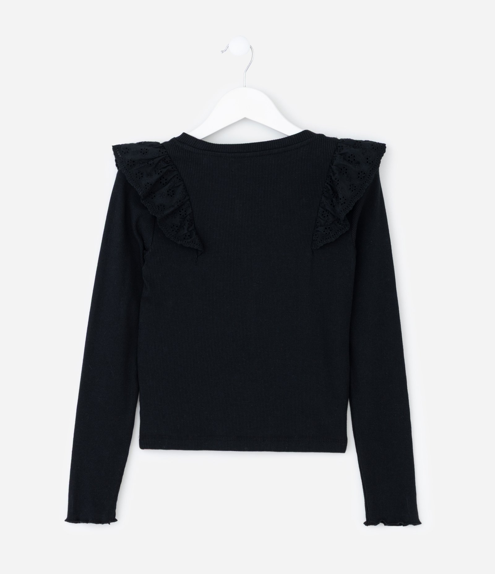 Camiseta Infantil Ribana com Babado de Broderi – Tam 5 A 14 Anos Preto 3