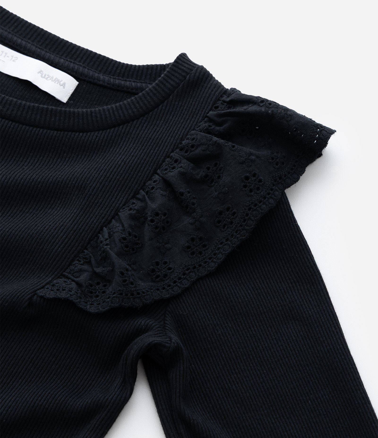Camiseta Infantil Ribana com Babado de Broderi – Tam 5 A 14 Anos Preto 6