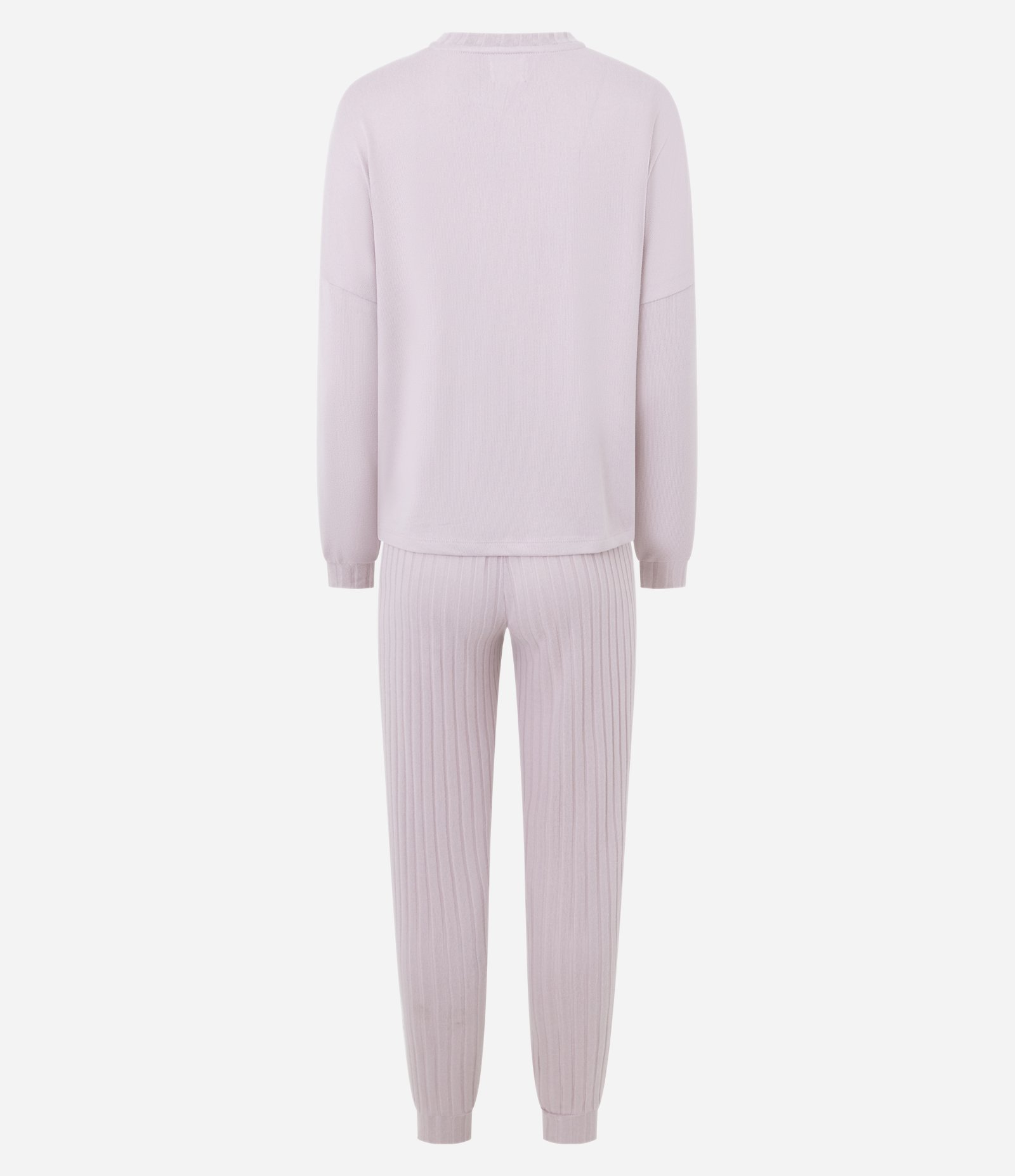 Pijama Longo em Tricô com Calça Canelada Rosa Claro 2
