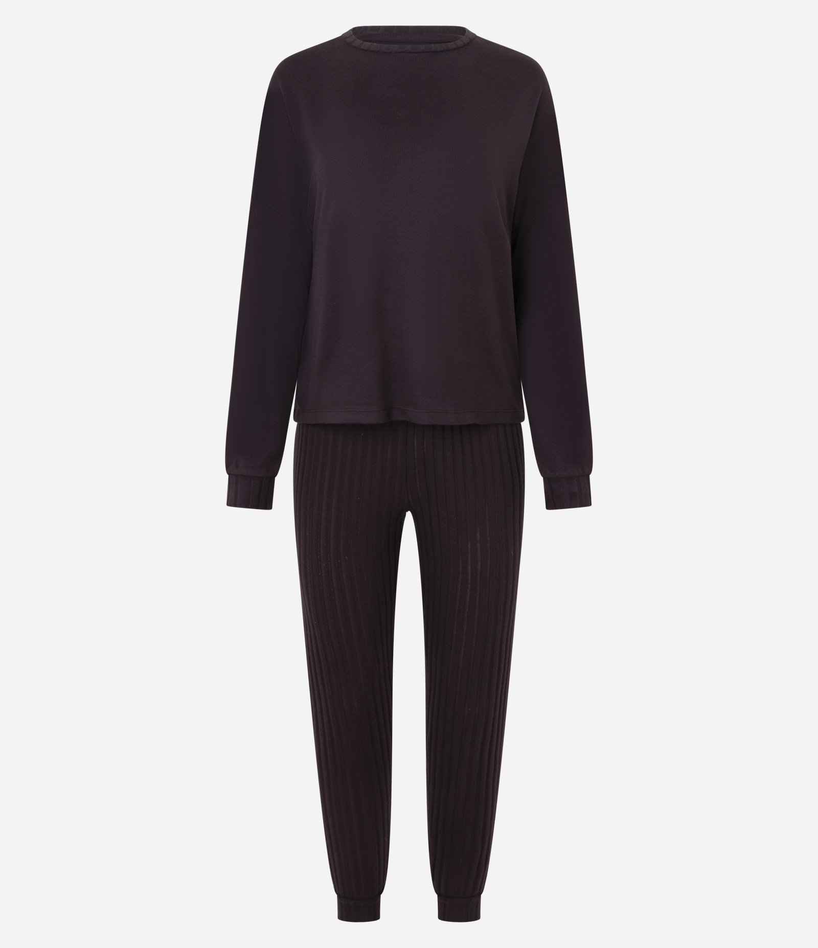 Pijama Longo em Tricô com Calça Canelada Marrom 1