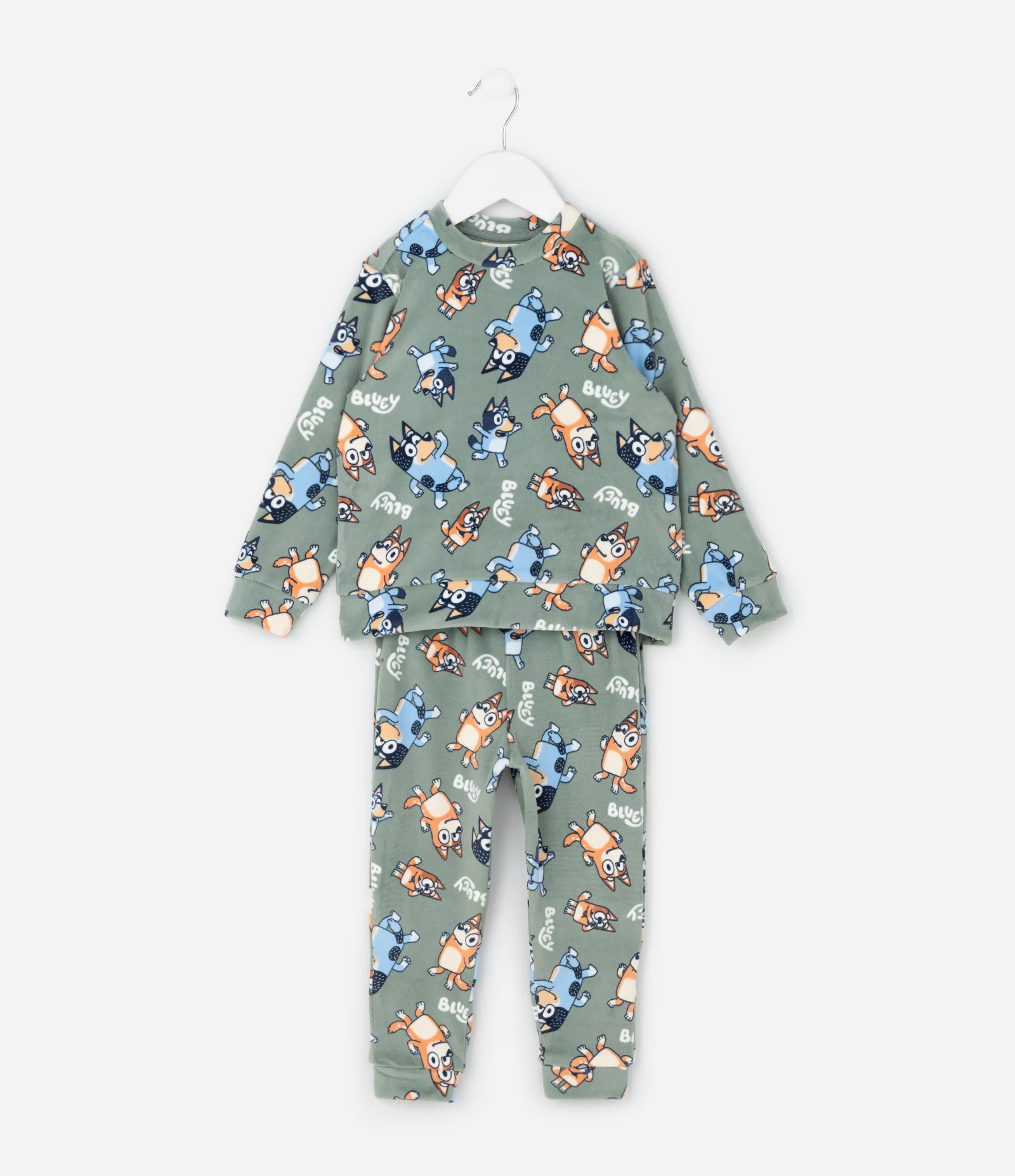 Pijama Infantil com Estampa Bluey e Bingo – Tam 2 a 6 Anos Verde Acinzentado 1