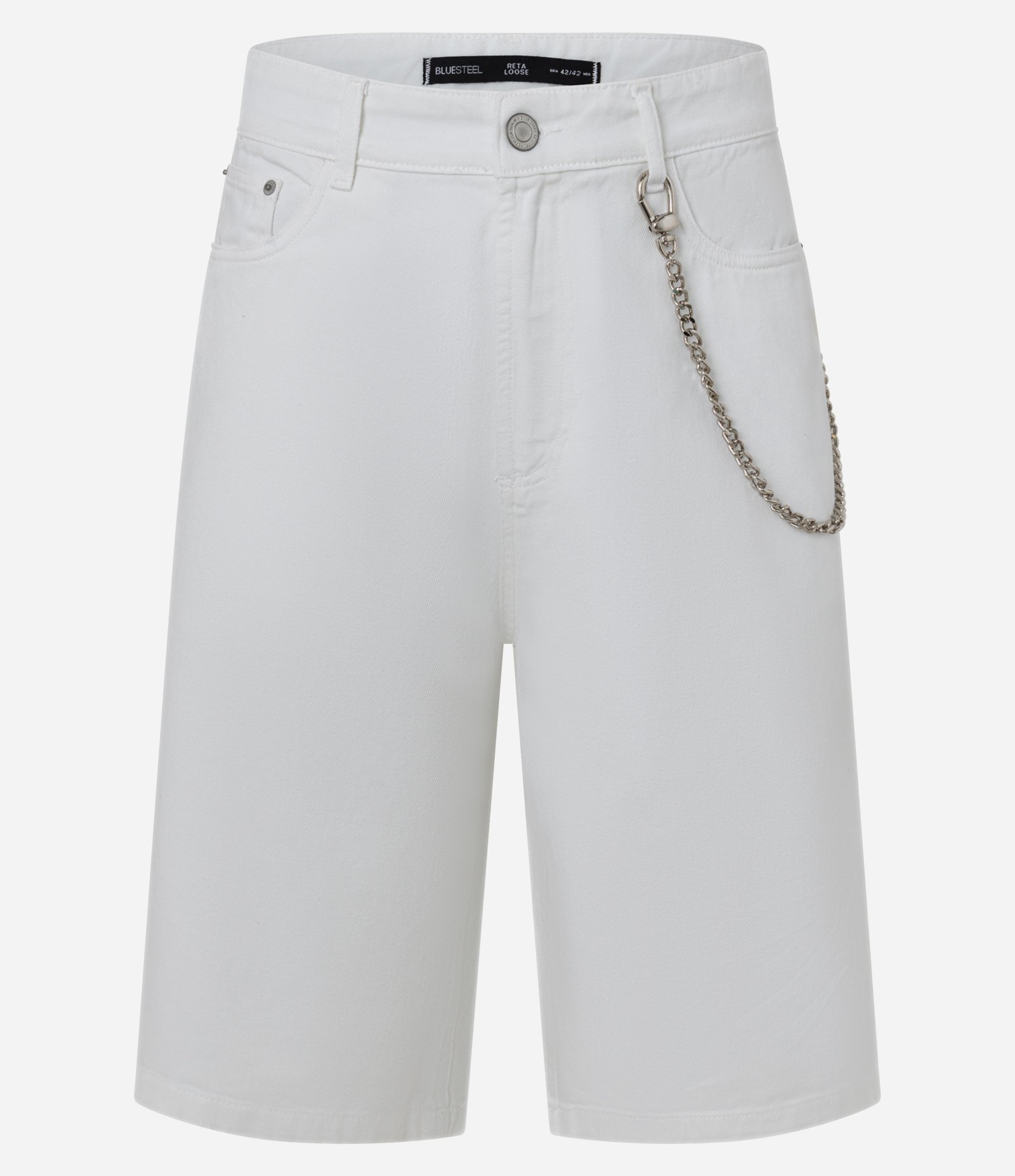 Bermuda Baggy em Sarja com Detalhe de Corrente Branco 4