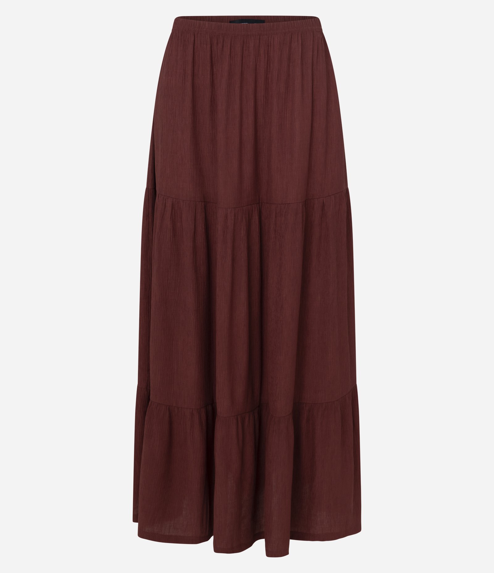 Saia Evase Long Midi em Viscolinho com Babados Bordô 4