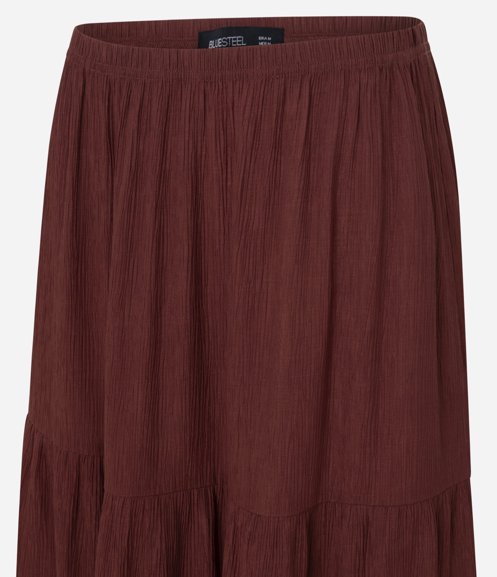 Saia Evase Long Midi em Viscolinho com Babados Bordô 5