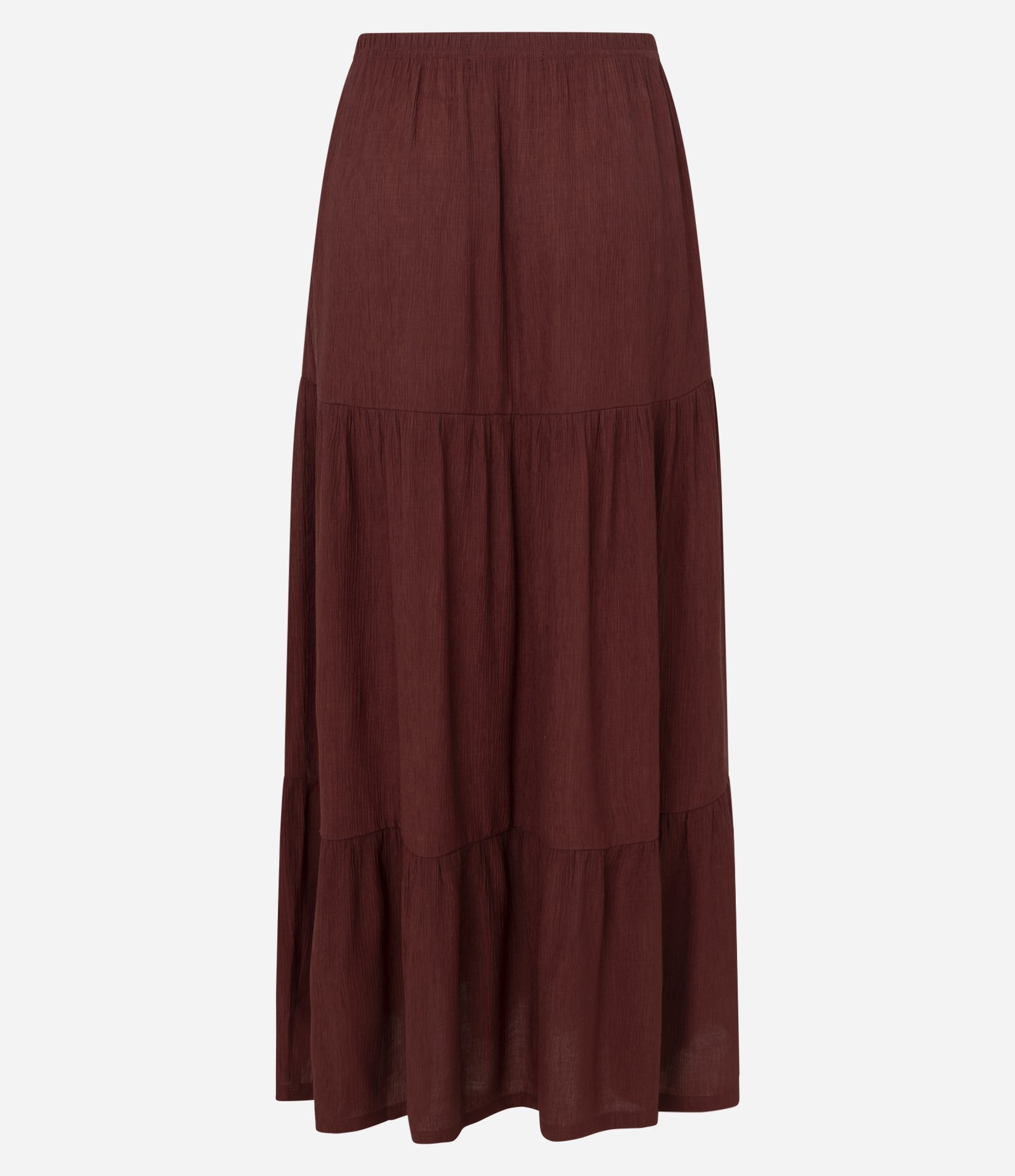 Saia Evase Long Midi em Viscolinho com Babados Bordô 6