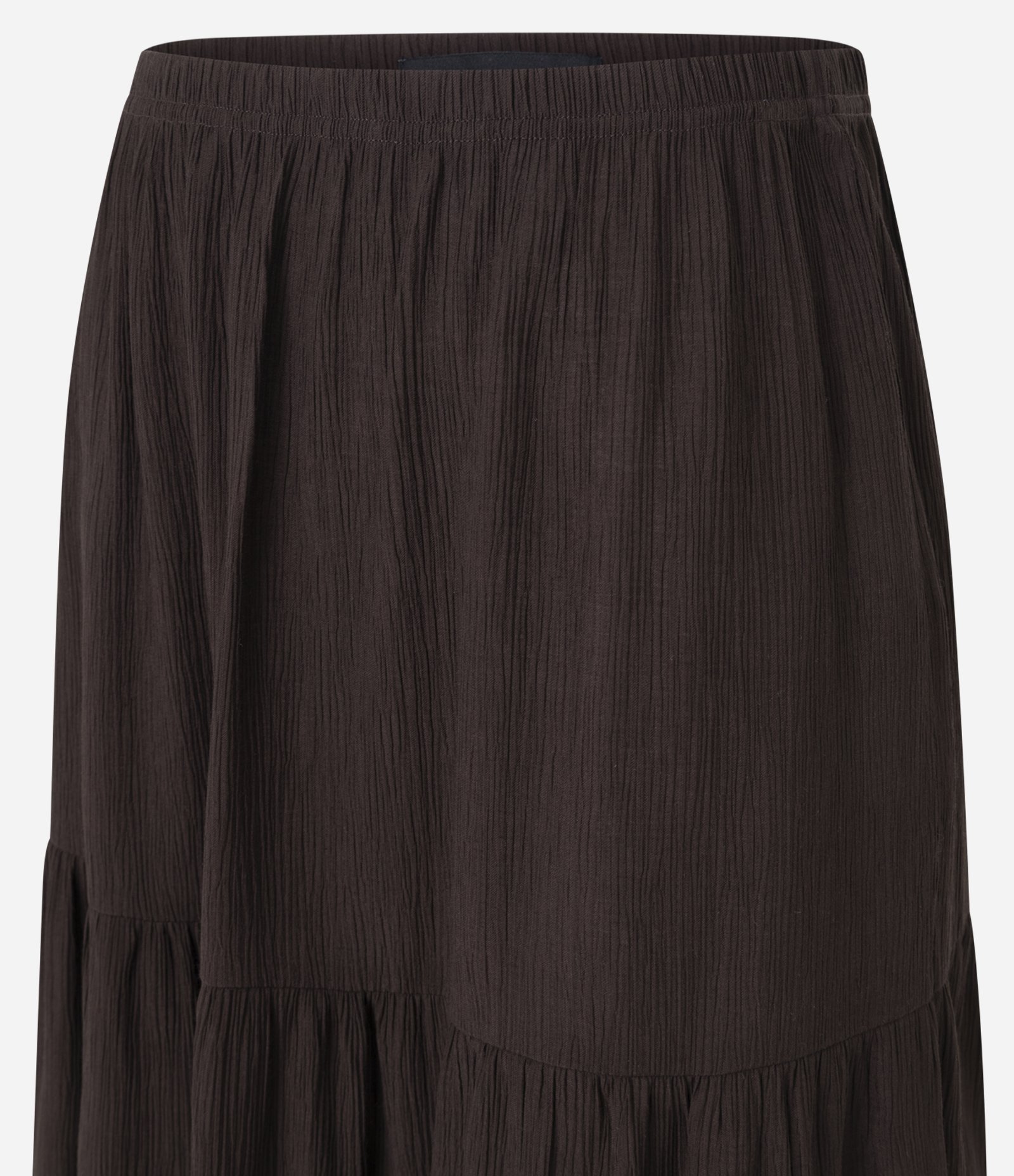 Saia Evase Long Midi em Viscolinho com Babados Marrom 5