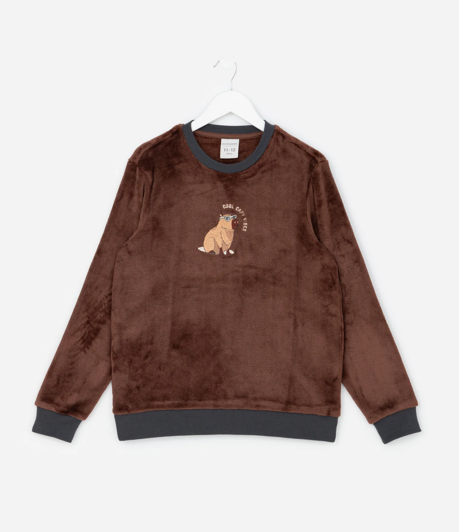 Pijama Infantil Longo com Bordado de Capivara – Tam 7 a 16 Anos Marrom/Cinza 2