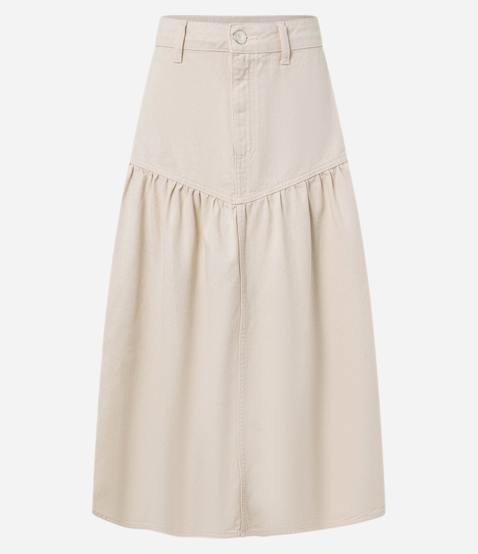 Saia Godê New Midi em Sarja com Recorte em V Bege 5