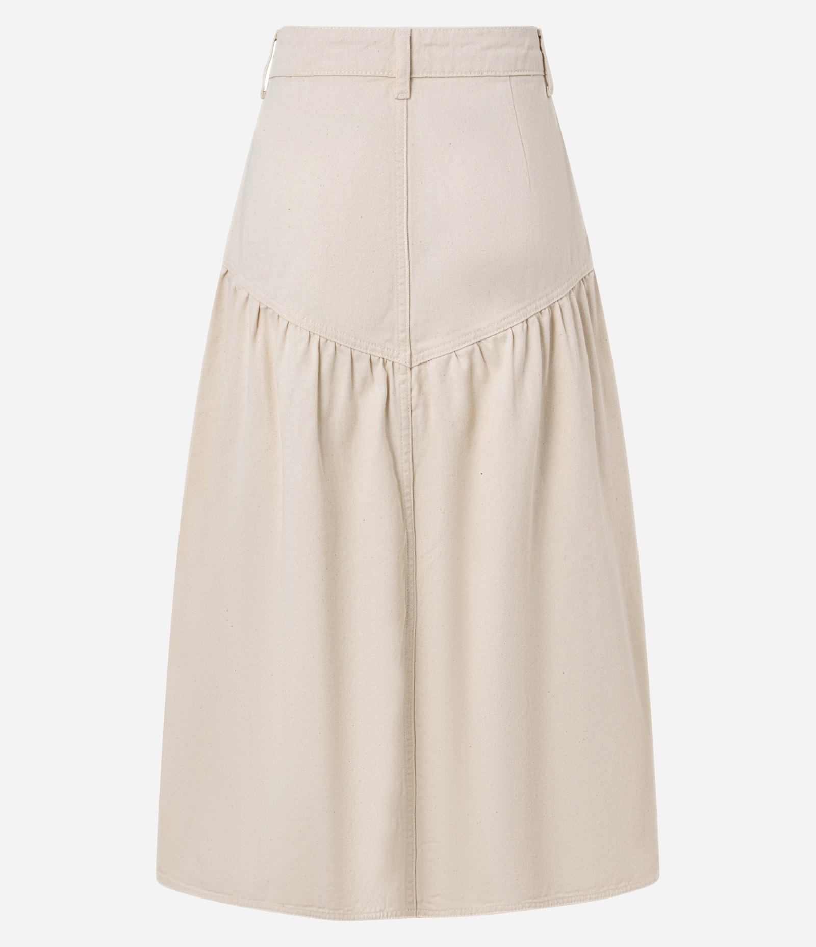 Saia Godê New Midi em Sarja com Recorte em V Bege 6