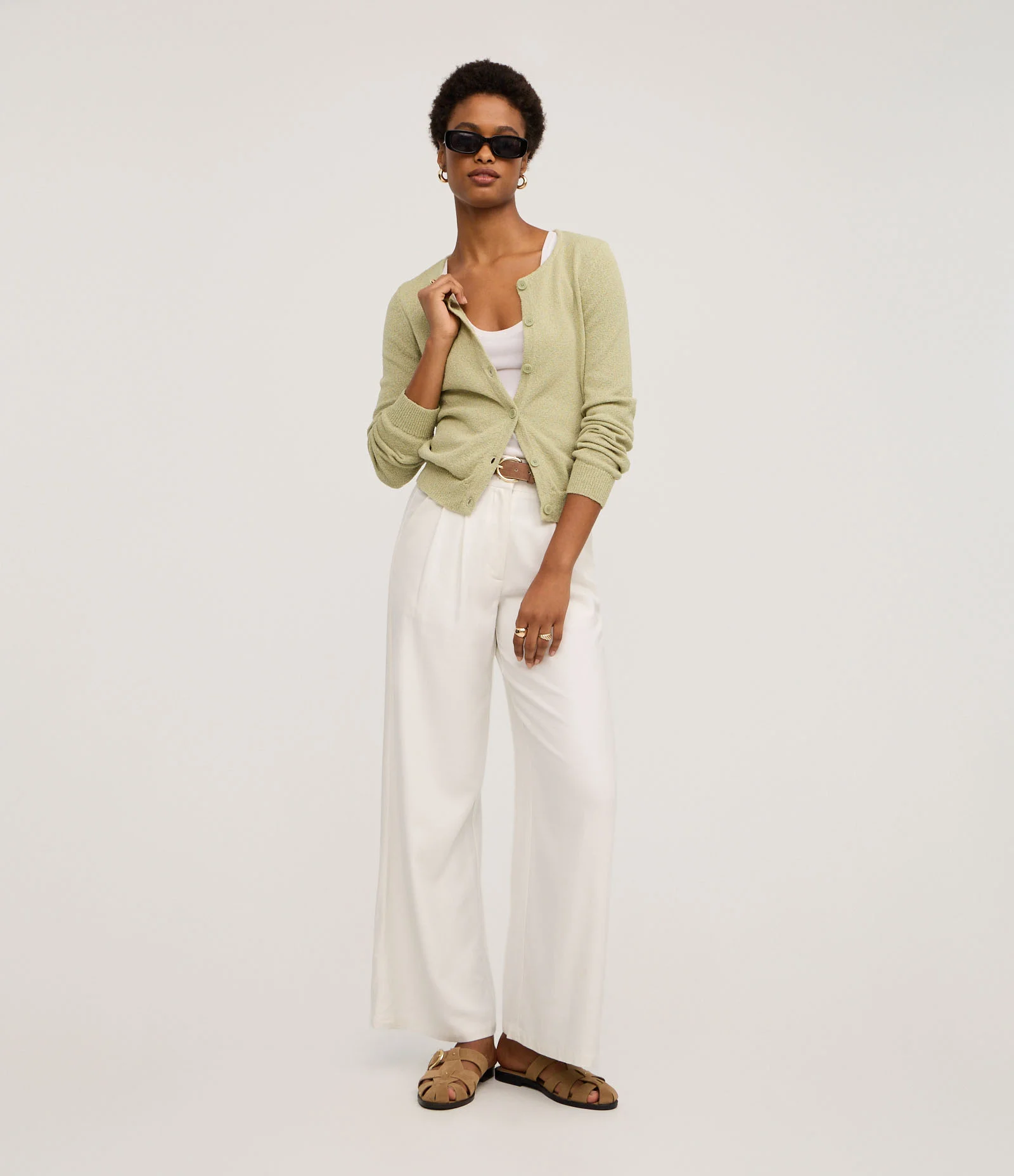 Cardigan em Tricô com Botões e Decote U Verde 2